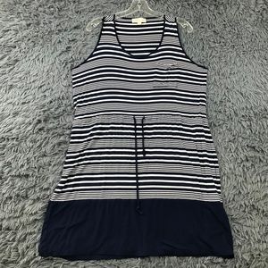 Olive and Oak Navy White Stripe Tank Top Mini Dress Stretchy Tie Waist Size XL